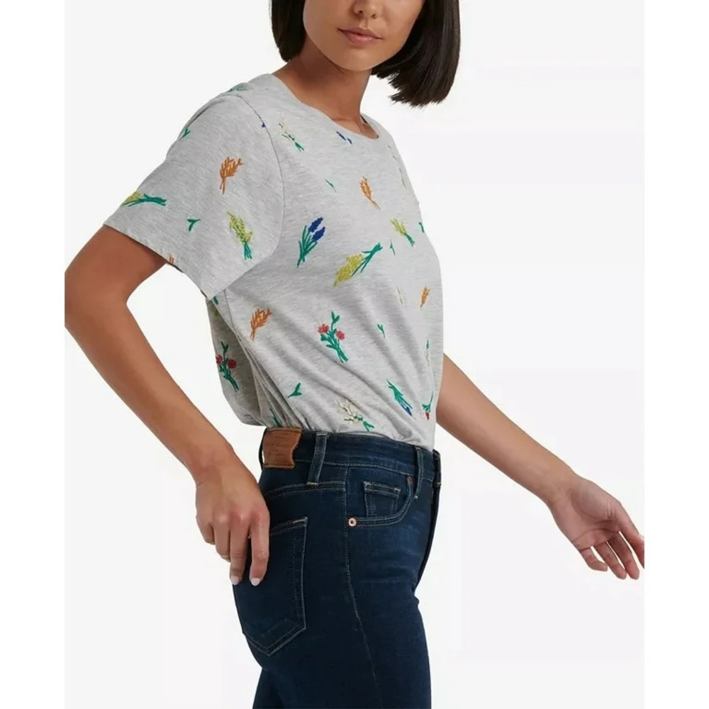 Lucky Brand Heather Grey Embroidered Florals Shirt Size Medium - Picture 7 of 15